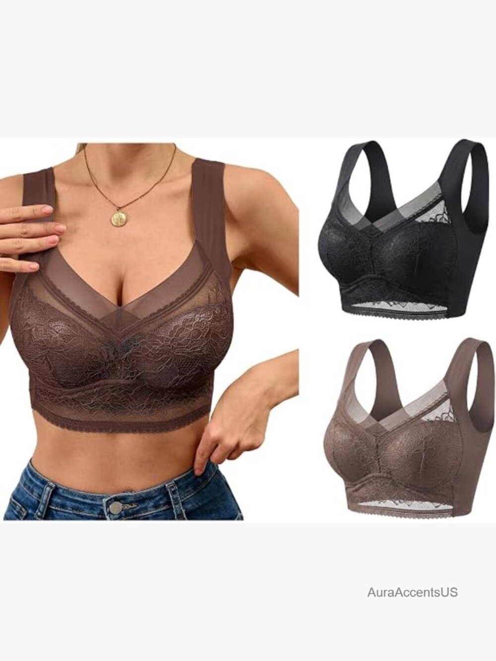 Wireless Push Up Bra, Lightweight Lace Seamless Breathable Everyday Bra,